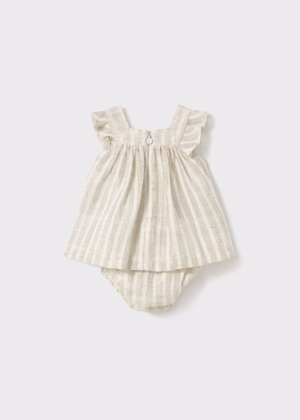 PE10542 VESTIDO BEBÉ CON BRAGUITA RAYAS LINO - Imagen 3